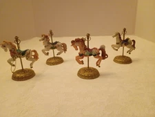 4 Vintage Giftec Carousel Horse Figurines Birds Of Paradise Collection 1991