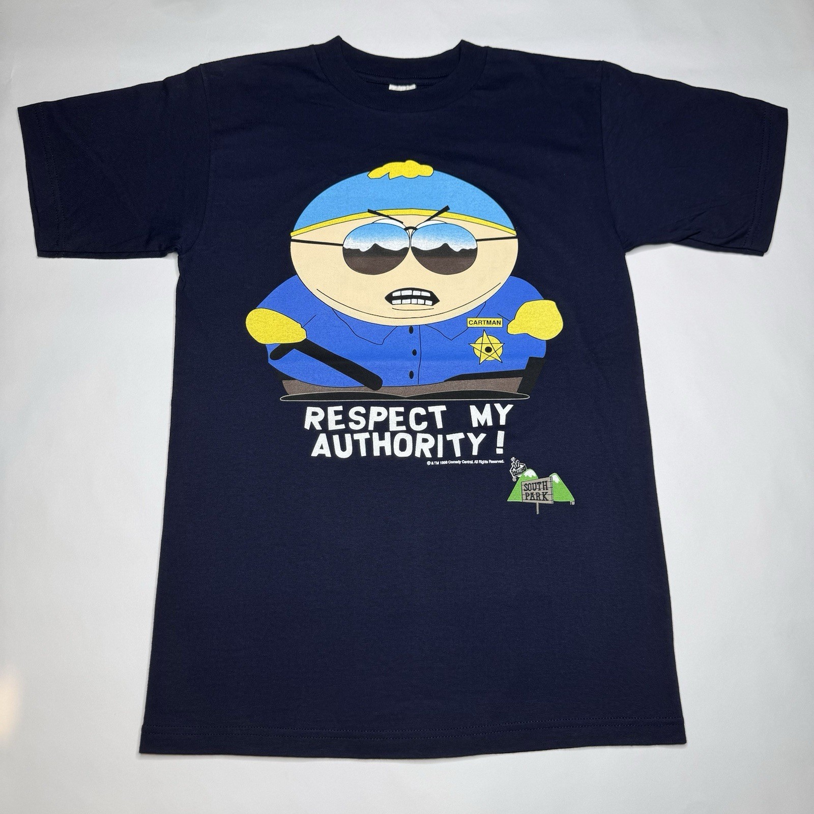 Vintage 1998 South Park Cartman Cop Respect My Authority T-Shirt Size M