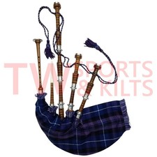 Scottish Highland Rosewood Brown Bagpipe With Silver Mounts Come With Caring Bag