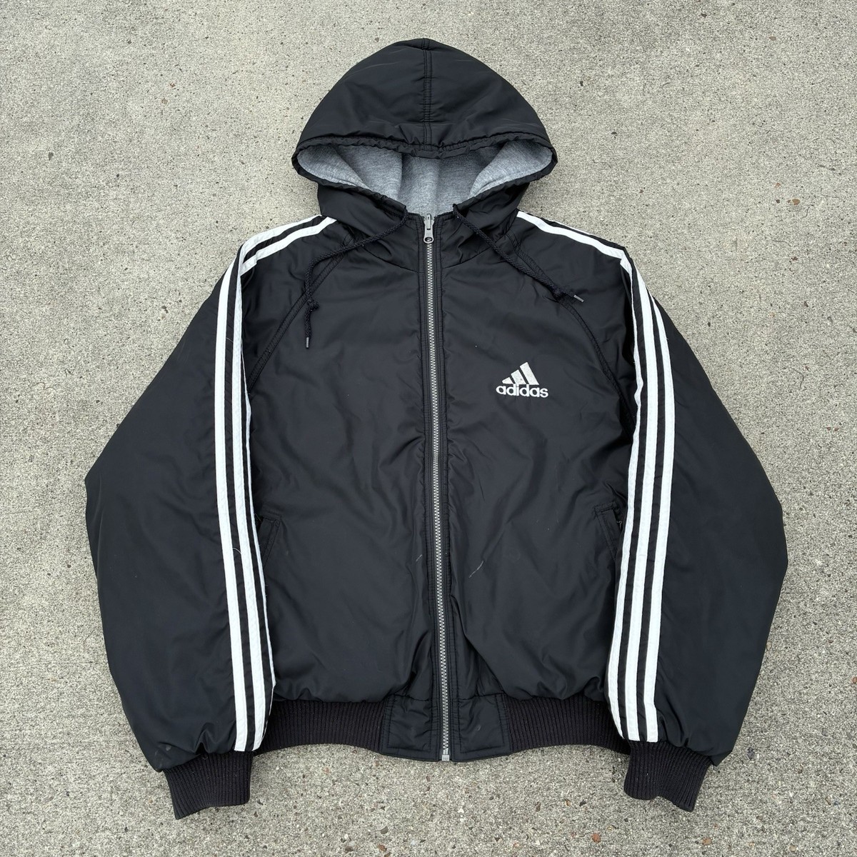 Vintage 90s Reversible Adidas Black Jacket White Stripe Small Full
