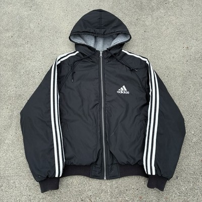 Vintage 90s Reversible Adidas Black Jacket White Stripe Small Full