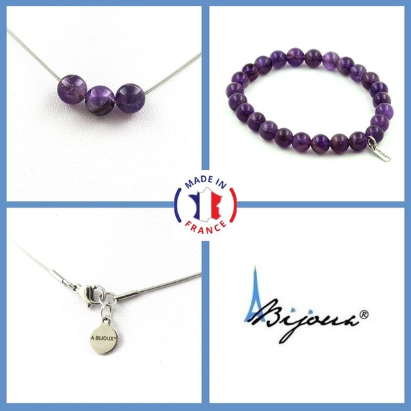 Mineralien Und Edelsteine. Schmuckset Armband Halskette 3 Perlen Amethyst-image