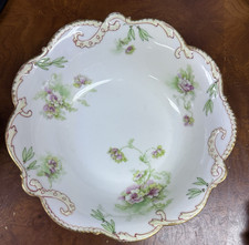 LIMOGES FRANCE CORONET PINK GREEN YELLOW FLORAL 9.5" HAND PAINTED SERVING BOWL