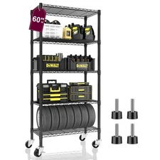 5 Tier Wire Shelving with Wheels Casters, 750 lbs Heavy Duty Storage Shelves ...
