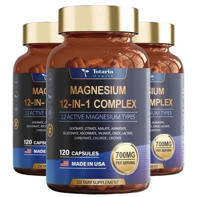 12 Magnesium in 1 Complex 700mg - Glycinate Citrate Malate Taurate 120capsules