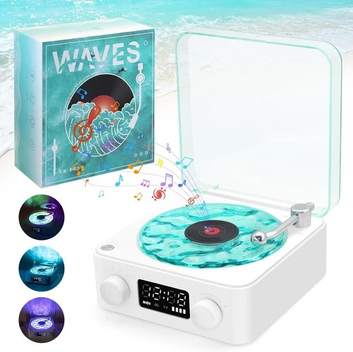 The Waves Vinyl Record Player with RGB Light, 2025 New Home Audio White