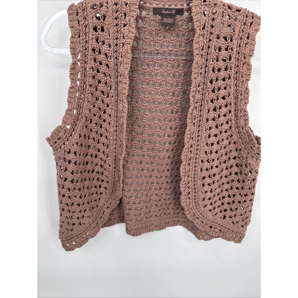 Colete de malha vintage Y2K urze B crochê grande malva rosa algodão romântico country - Imagem 3 de 4