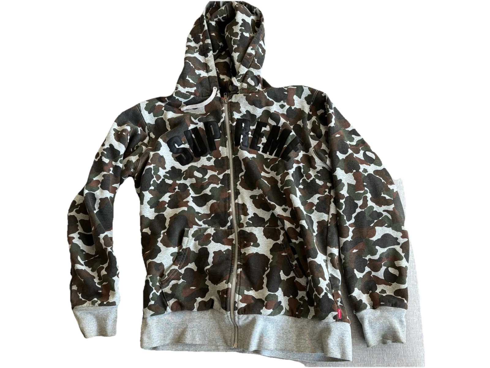 SUPREME ARC LOGO THERMAL ZIP UP HOODED SWEATSHIRT HOODIE CAMO SIZE L 2012