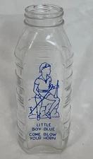 Samuel Callet Nursery Rhyme Glass Baby Bottle Little Boy Blue VINTAGE