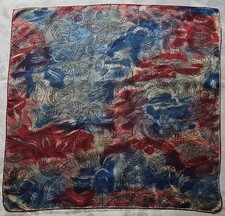 SCARF VINTAGE AUTHENTIC ABSTRACT FLORAL ART ROSES BLUE RED SATIN SILK 30" SQUARE