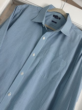 BONOBOS Mens Slim Fit Long Sleeve Button Down Shirt Blue Plaid Size 17 1/2 / 36