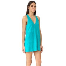 Free People "Retro Love' Suede Trapeze Dress Teal Aqua Sz M