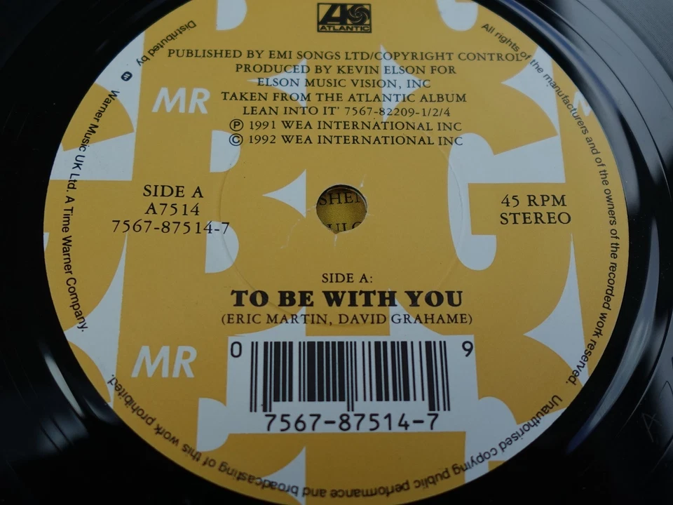 Mr Big TO BE WITH YOU 1991 UK 7" P/S 1st Press MINT - Image 2 of 4