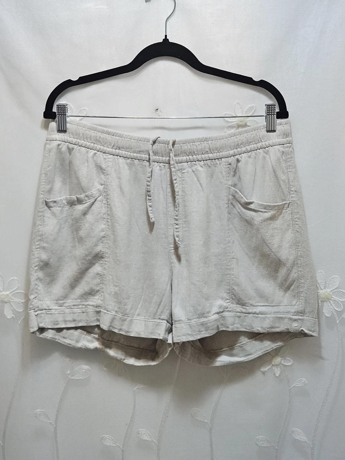 Old Navy Womens Large Beige Shorts Linen Blend Casual Lounge High-Rise Neutral