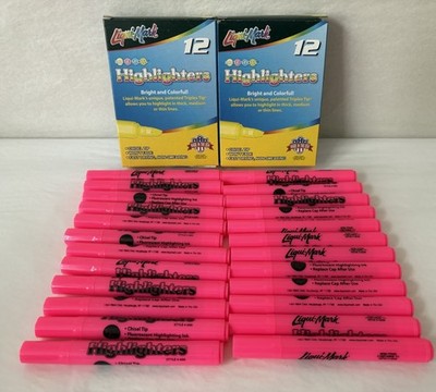 New Liqui-Mark Pink Chisel Tip Highlighters Fluorescent Non Smearing 24-PACK