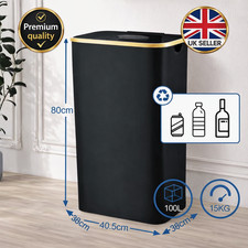 100L Slim Laundry Basket Tall Recycling Bin with Lid Bottle Hole Large Black