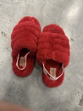 UGG Fluff Yeah Kids Comfort Slip On Slingback Slides Ribbon Red Size 2