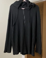 Shein Curve Hoodie Pullover Black Knit Quarter Zip Cozy Top Women's 1XL Plus