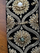 Vintage Corset Belt Jewel Encrusted Black Satin Waist Tie 27" x 2" Gypsy Boho