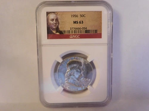 1956 NGC MS 63 FRanklin Half Dollar-Portrait Label.
