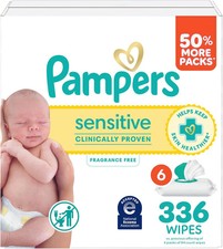 Pampers Sensitive Baby Wipes, Unscented, Fragrance Free, 336 Wipes Total 6xPacks