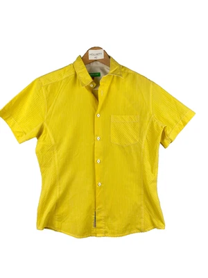 GSG9 Chemisier Femme M Jaune Rayures Blanches Manches Courtes Coton Été - Photo 1/4