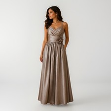 Watters Taupe Taffeta Bridesmaid Gown Sweetheart Formal US 2P UK 6 Petite XS