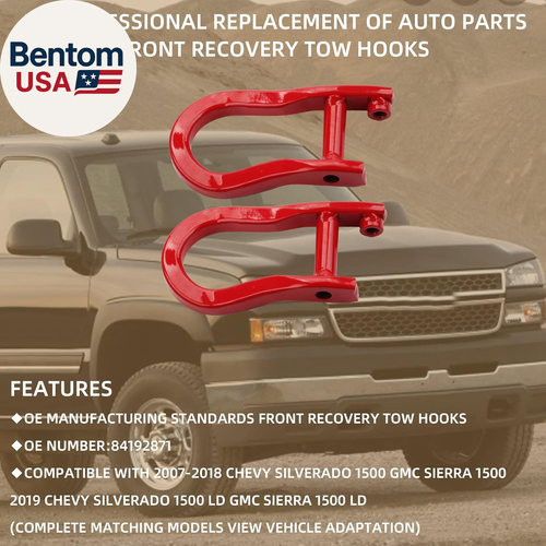 Front Tow Hooks Compatible with 2007-2019 Chevy Silverado GMC Sierra 1500 2019 C - Picture 2 of 12