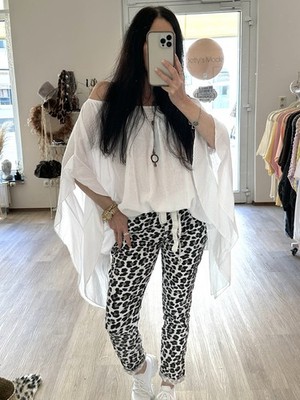 Italy Damen Bluse Volants Oversize Hängerchen 34-46/48 Weiß