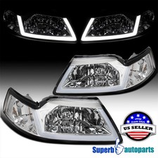 Fits 1999-2004 Ford Mustang Headlights W Led Tube Strip Head Lamps Leftright