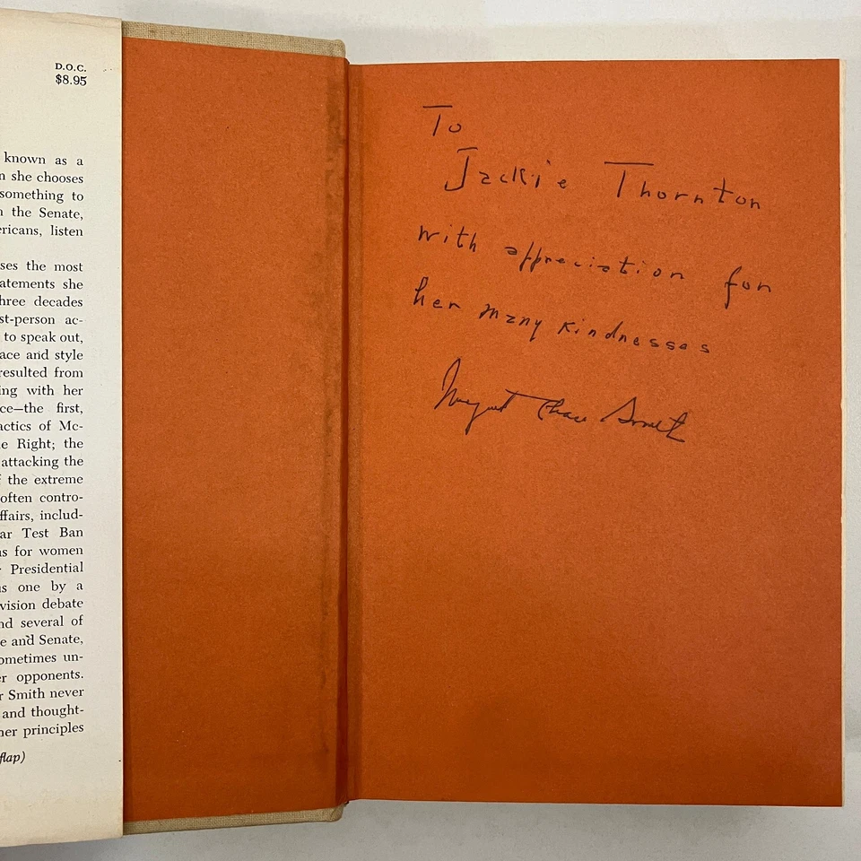 Declaration of Conscience Margaret Chase Smith SIGNED Inscribed 1972 HCDJ 1st Ed Foto 3 de 4