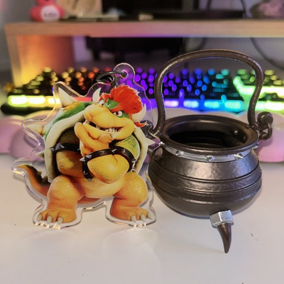 #ad #ad Bowser Cauldron Mini Popcorn Bucket amp; Acrylic Keychain Super Mario Galaxy Movie $20.00