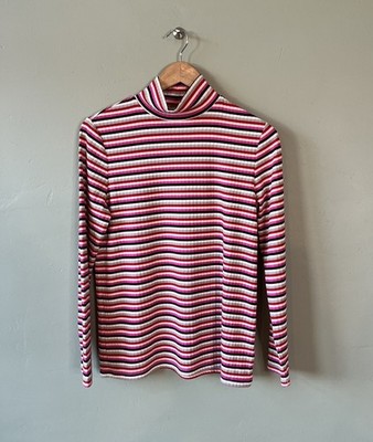 Lands  End Stripe Top Long Sleeve Size 10 Red Pink Black & White Tres Chic VGC