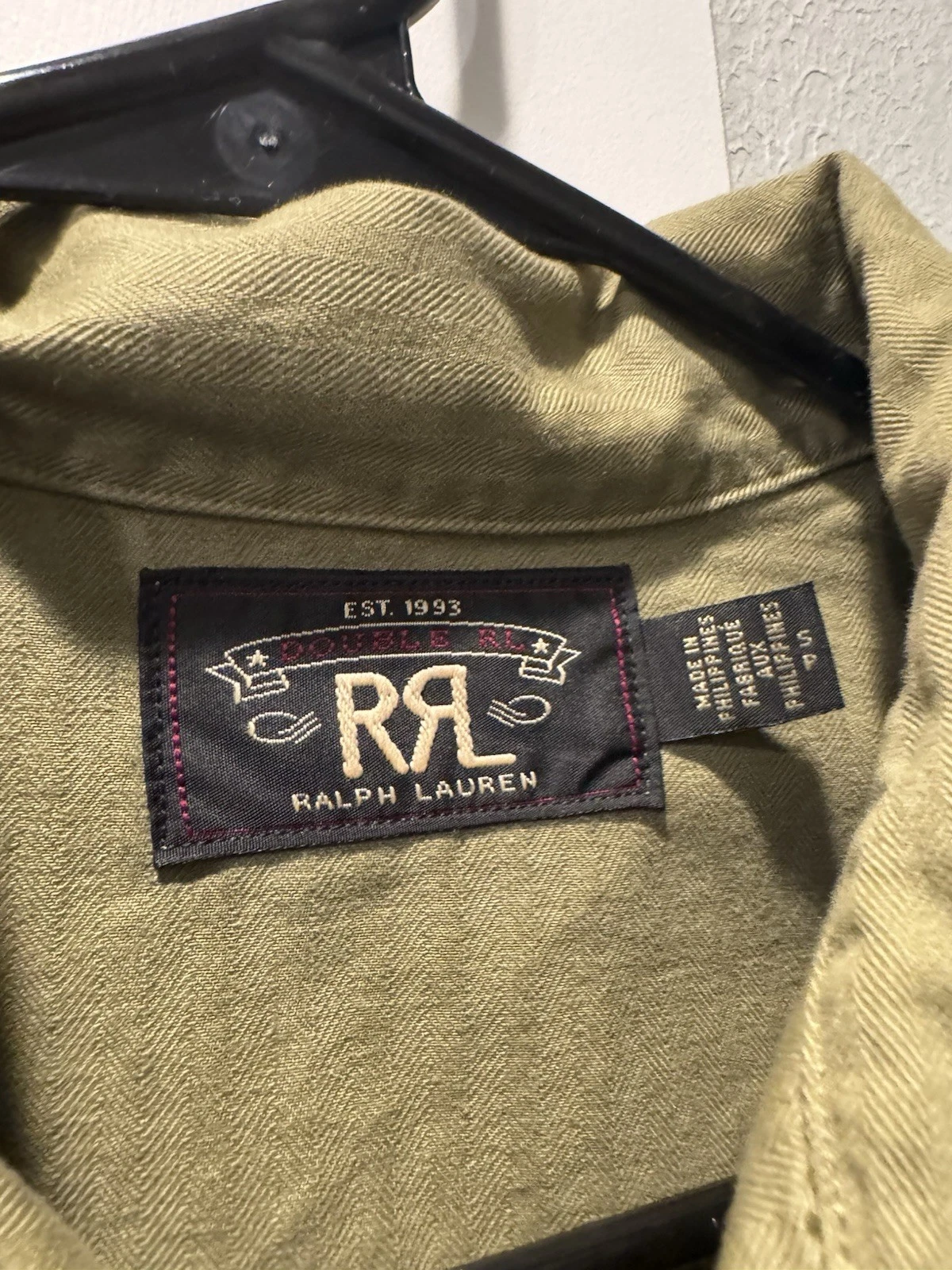 RRL Ralph Lauren Green Cotton Twill Military Jacket Shirt Pockets Size S - product detail image 2