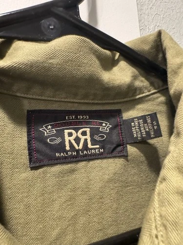 RRL Ralph Lauren Green Cotton Twill Military Jacket Shirt Pockets Size S image 2