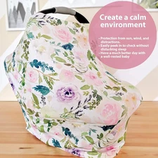 🟣 Pobi Baby - 4 In 1 Car Seat & Nursing Cover Flowers Girl Pink Purple