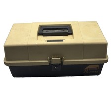 Vintage Tackle Box Plano Model 5520 Tan Black 2-Tray Plastic Fishing Storage
