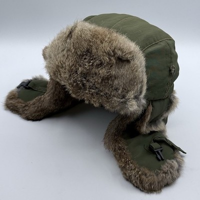 Mad Bomber Rabbit Trapper Hat Men's Sz 2XL Green Snaps Ear Flaps Lined Warm