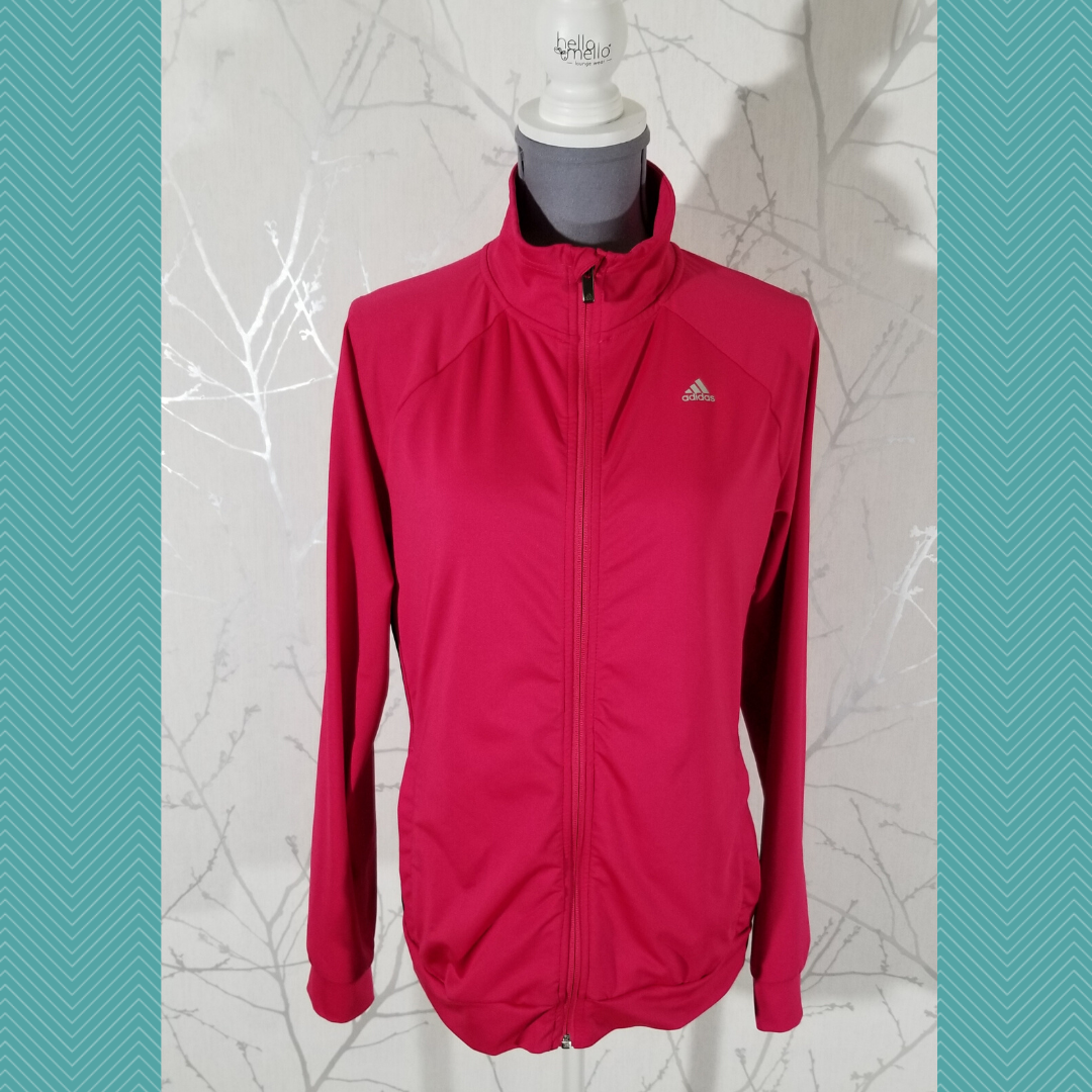 Adidas Climalite Hot Pink Full Zip Track Jacket w/ 3 Stripe Detail