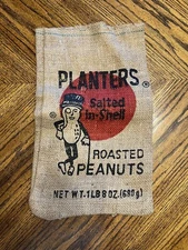 Vintage Planters Peanuts Salted In Shell 1.8lb Burlap Sack Bag