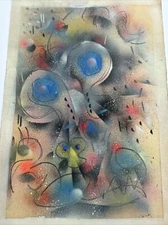 MID CENTURY MODERN PAINTING ABSTRACT CUBIST CUBISM MODERNISAM MYSTERY SIGNED