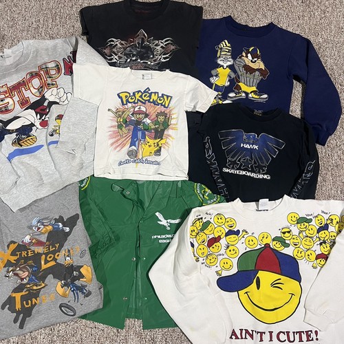 Kids Vintage Clothing Lot of 8 Mixed Sweatshirts T-Shirts Cartoon Characters