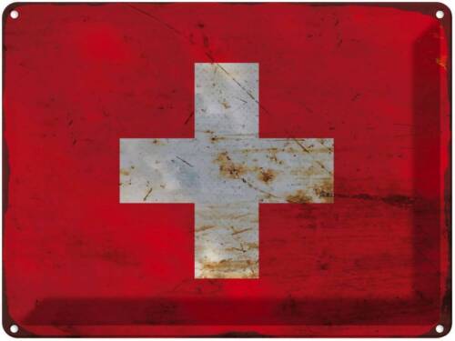 Targa in lamiera targa da parete 30 x 40 cm Svizzera bandiera bandiera regalo decorazione - Foto 1 di 5