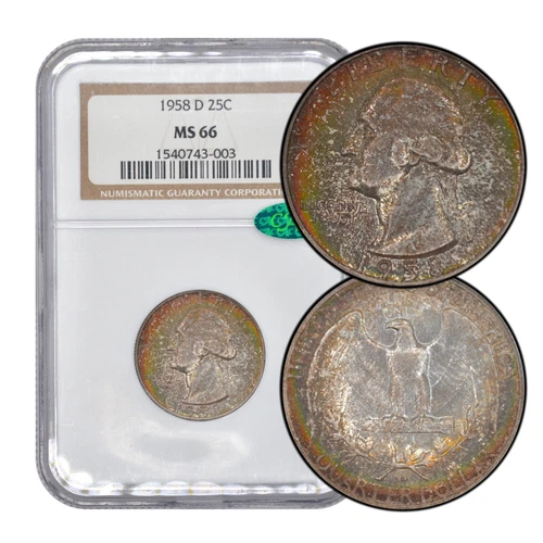 1958-D 25C Washington Quarter NGC MS66 CAC - Lovely Toning