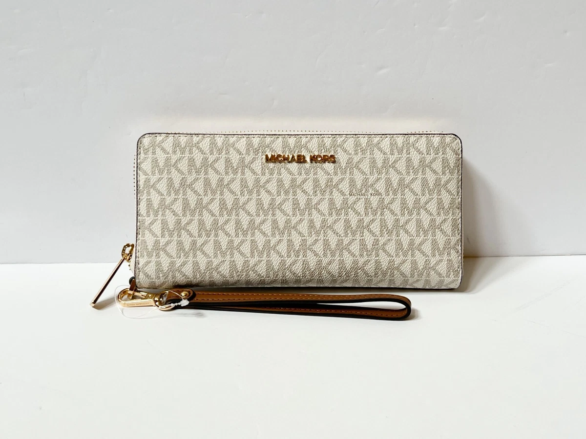 Michael Kors Jet Set Travel Large Continental Wallet Wristlet MK Vanilla