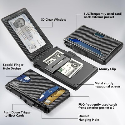 Bifold Wallet with Money Clip Men's Slim Pop Up, Minimalist Wallet RDIF Blocking