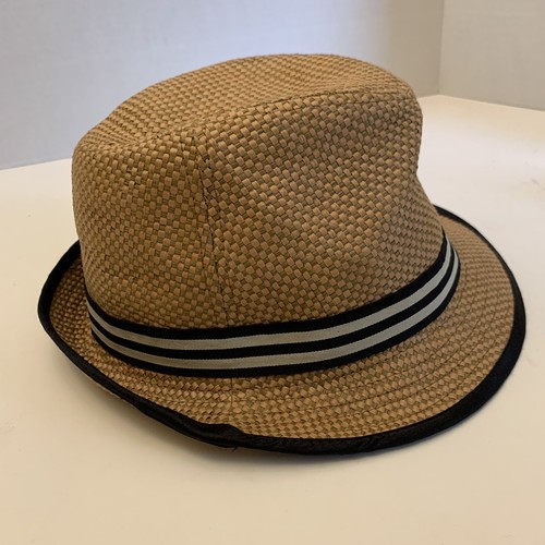 D&Y Fedora Hat Brown With Black And White Striped Ribbon One Size - Picture 2 of 7