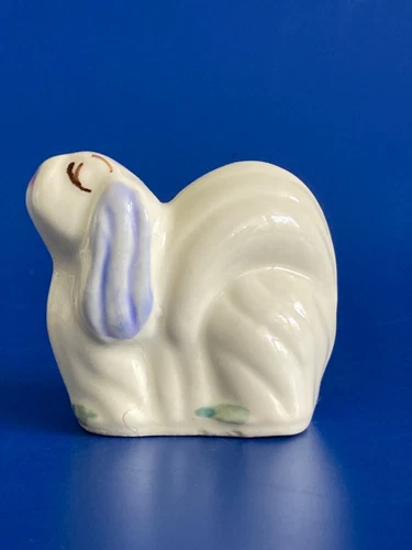 Vintage Mini Shawnee Pekingese Dog Figurine California Pottery Hand Painted