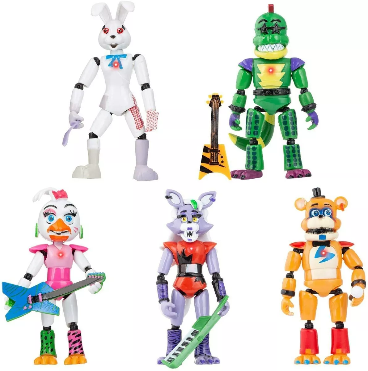 5 PCS Set Inspired by Featured Five Nights at Freddy?s Security Breach  PizzaPlex FNAF Action Figures Toys 2021 Dolls All Kids Children Christmas  Cake Guitar Toppers Holiday Party 6 inches 