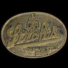 Brass Strohs Bohemian Beer Detroit Michigan Heilman 70sVintage Belt Buckle K610